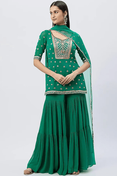 Esha Koul -Kurta with layered sharara set - The Grand Trunk