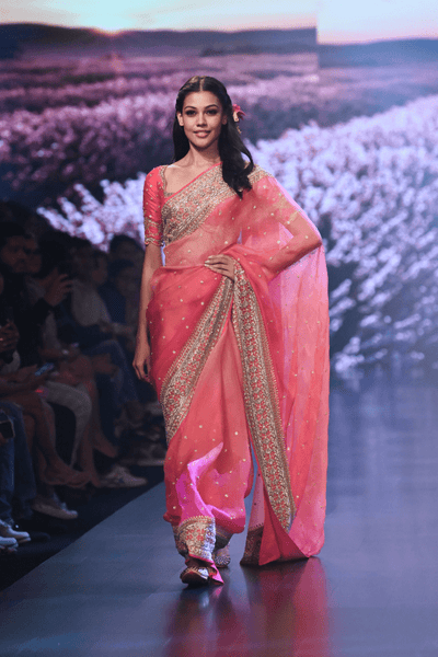 Ishraath Ombere Peach pink saree - The Grand Trunk