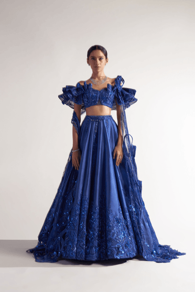 Sulakshana Monga Blue Assam Silk Lehenga - The Grand Trunk