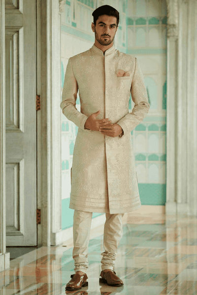 Anushree Reddy - Pearl floral embroidered sherwani set - The Grand Trunk