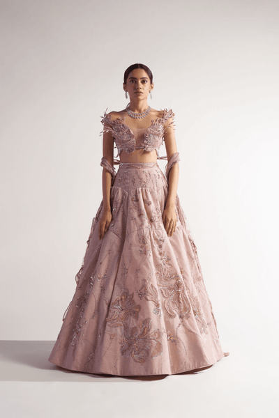 Sulakshana Monga Peach Butterfly Lehenga - The Grand Trunk