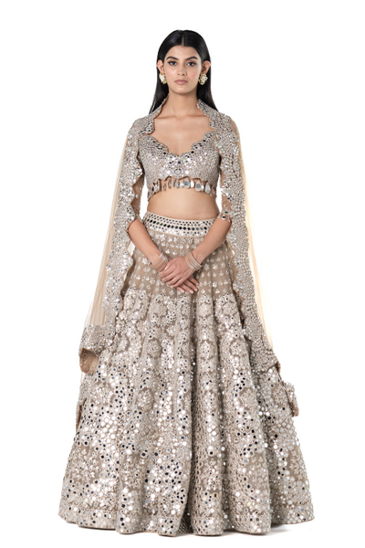 Abhinav Mishra Beige lehenga set - The Grand Trunk