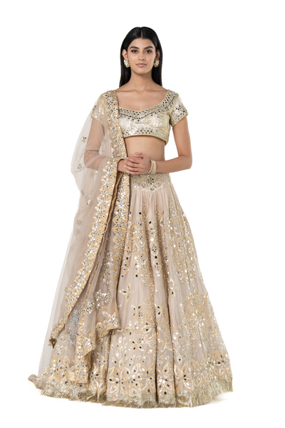 Abhinav Mishra Beige lehenga set - The Grand Trunk