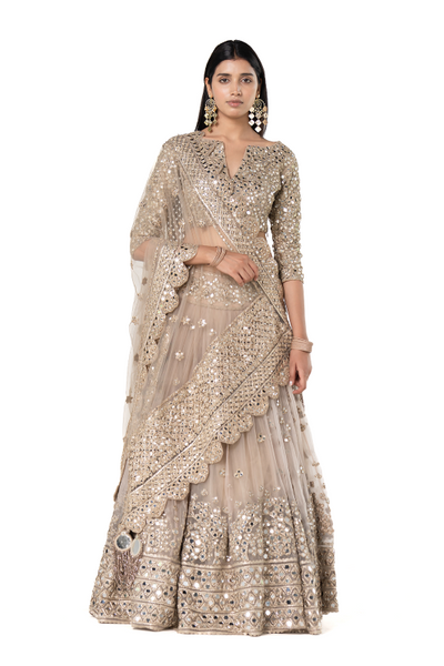 Abhinav Mishra Moon Grey Embellished lehenga Set - The Grand Trunk