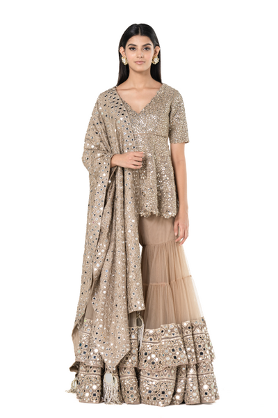 Abhinav Mishra Beige Kurta Sharara Set - The Grand Trunk