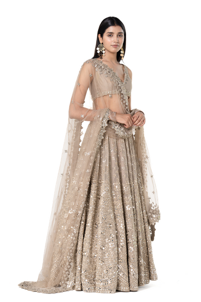 Abhinav Mishra Moon Grey Embellished lehenga set - The Grand Trunk