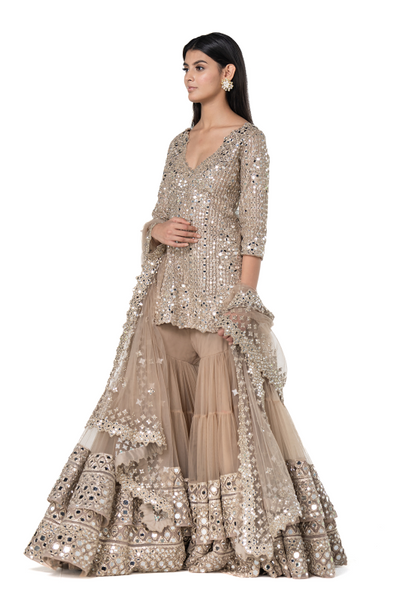 Abhinav Mishra Beige Sharara set - The Grand Trunk