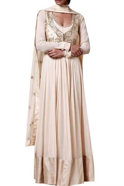 Esha Kaul Cream anakali with jacket set - The Grand Trunk