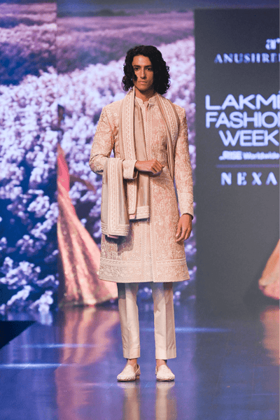 couler dusty rose sherwani set - The Grand Trunk