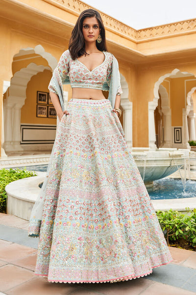 GAYAKA LEHENGA - POWDER BLUE - The Grand Trunk