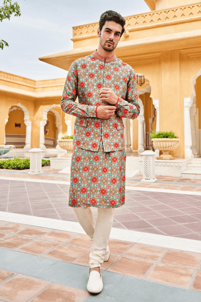 Aruj Nehru Jacket - IceBlue - The Grand Trunk