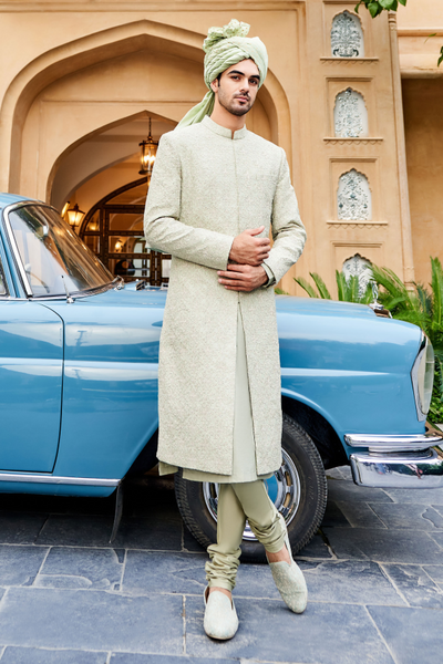 Firouz sherwani - sage green - The Grand Trunk