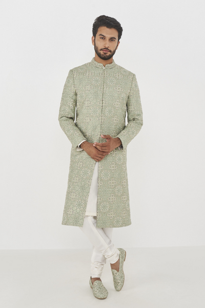 Aadel Sherwani - Sage Green - The Grand Trunk