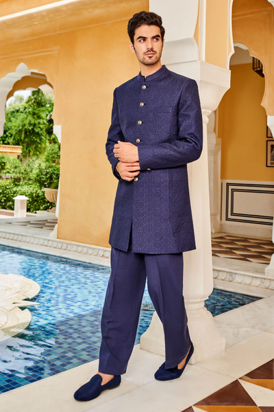 Aariz Sherwani - Navy Blue - The Grand Trunk