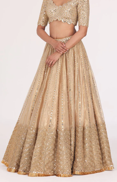 Mirror Embellished Tissue Lehenga Set