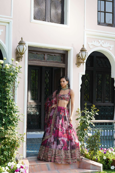 Lilac Organza Floral Lehenga Set - The Grand Trunk