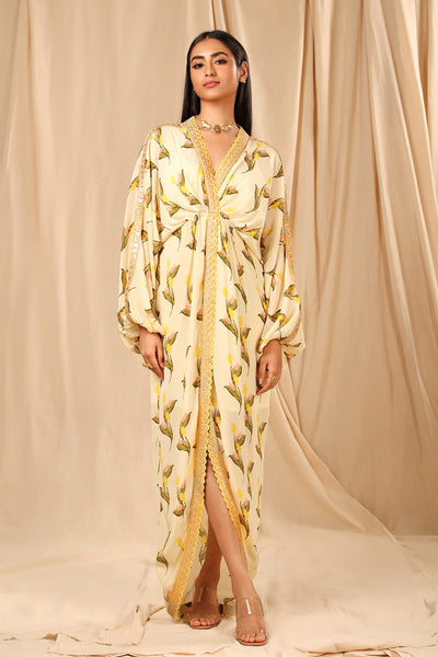 Ivory Floral Fantasy Kaftan - The Grand Trunk