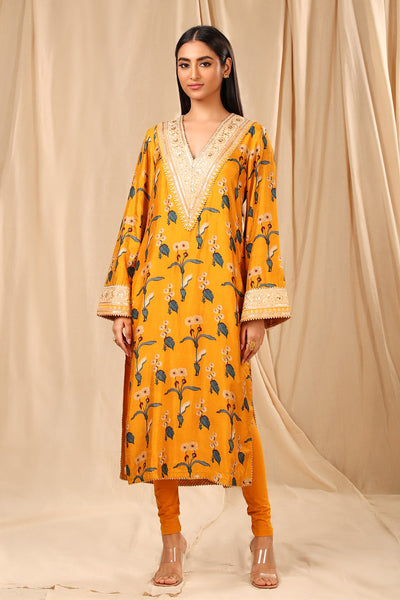 Mustard Spring Blossom Kurta - The Grand Trunk