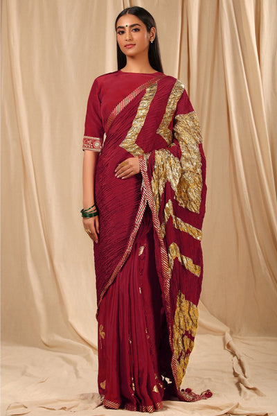 Maroon Vintage Fiona Gota Saree - The Grand Trunk