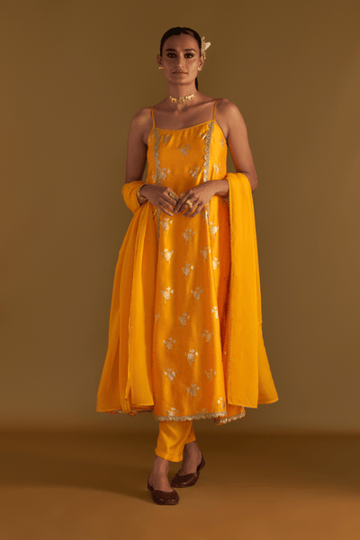 Mango Yellow Irisbud Anarkali Set - The Grand Trunk