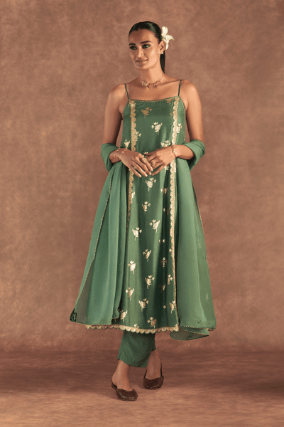 Moss Green Irisbud Anarkali Set - The Grand Trunk