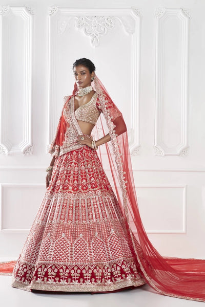 Sindoori Red Embroidered Lehenga Set - The Grand Trunk