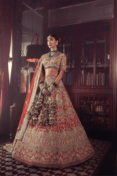 Red Nooraniyat Zardozi Bridal Lehenga - The Grand Trunk