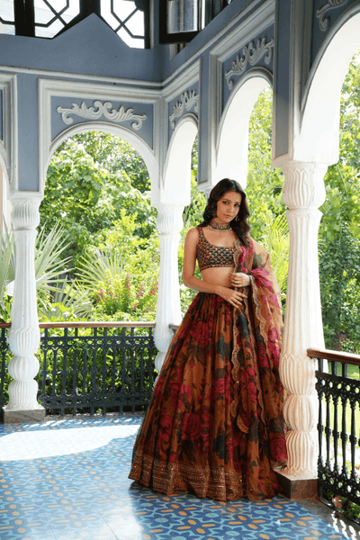 Mustard Floral Lehenga Set - The Grand Trunk