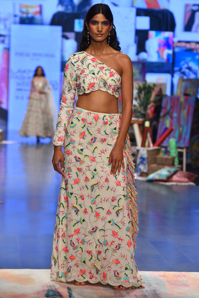 Stone georgette embroidered top & skirt. - The Grand Trunk