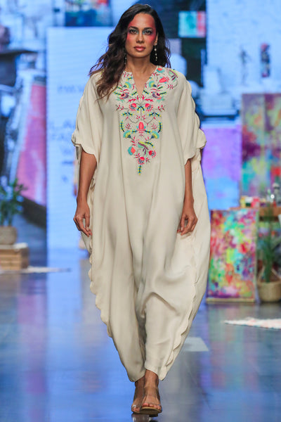 Stone crepe embroidered scalloped jumpsuit. - The Grand Trunk