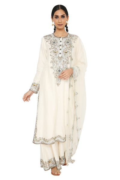 Payal Singhal  Embroidered Kurta With Palazzo And Dupatta - The Grand Trunk