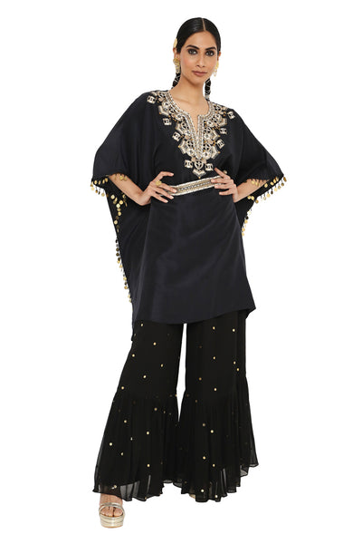 Payal Singhal Embroidered Kaftan With Sharara And Embroidered Belt - The Grand Trunk