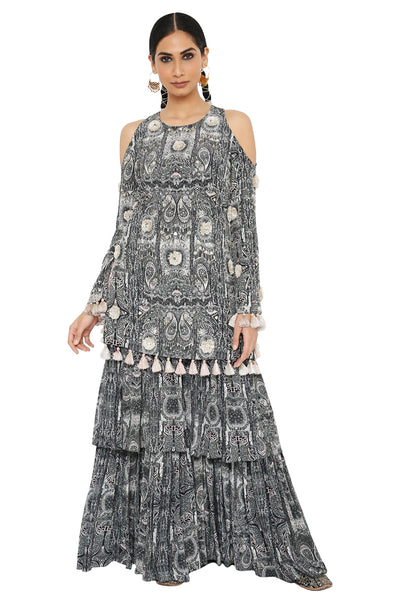 Payal Singhal  Printed Embroidered Kurta With Sharara - The Grand Trunk