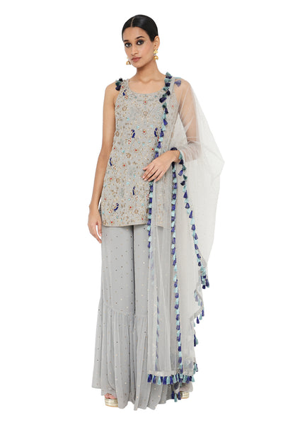 Payal Singhal embroidered Kurta With Dot Mukaish Georgette Sharara And Dot Mukaish net Dupatta - The Grand Trunk