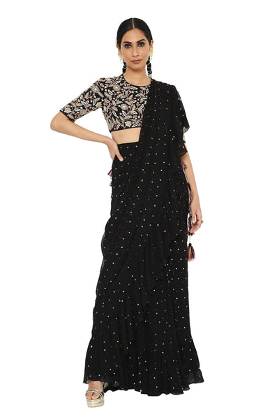 Payal Singhal Embroidered Choli With Frill Saree - The Grand Trunk