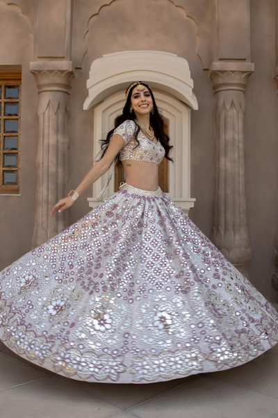 Abhinav Mishra lilac and ivory hand embroidered lehenga - The Grand Trunk