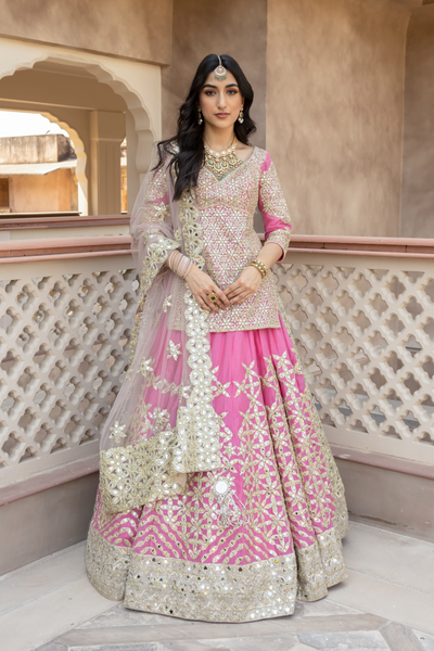 Abhinav Mishra Monotone gotta embellished lehenga with neutral shade duppata - The Grand Trunk