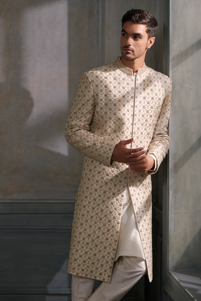 Likesh Sherwani – Beige - The Grand Trunk