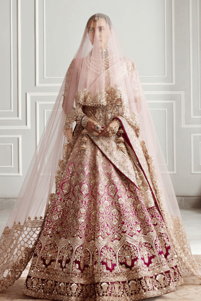 Pink Dual Tone Badla Bridal Lehenga Set - The Grand Trunk