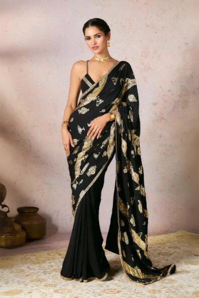 Black Potters Touch Gota Saree