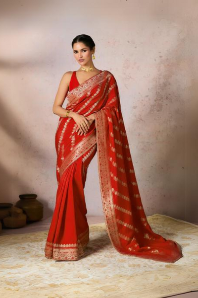 Red Jacquard Saree