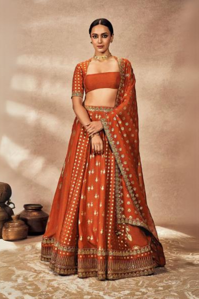 Rust Foil Lehenga Set