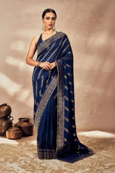 Navy Blue Jacquard Saree