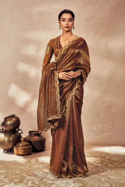 Brown Madakal Tissue Saree