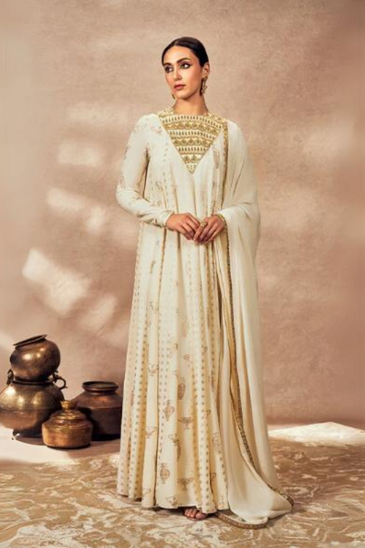 Ivory Potters Touch Anarkali Set