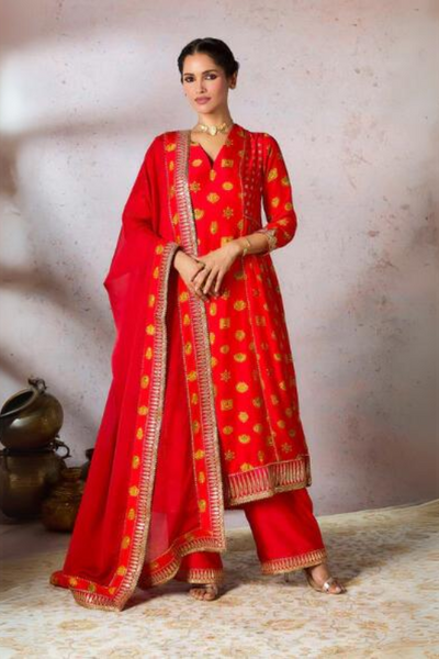 Red Trinkets Kurta Set