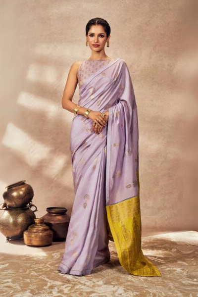 Lime And Lilac Jacquard Saree