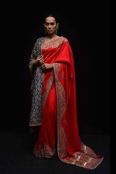 Anamika Khanna red silk dupion saree - The Grand Trunk