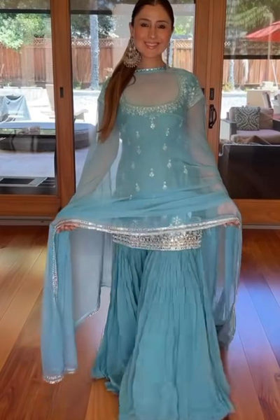 Esha Koul- Blue Sharara set - The Grand Trunk