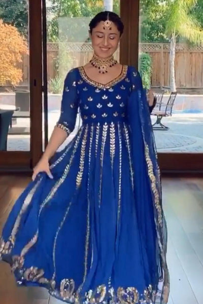 Esha Koul- Electric Blue Anarkali set - The Grand Trunk